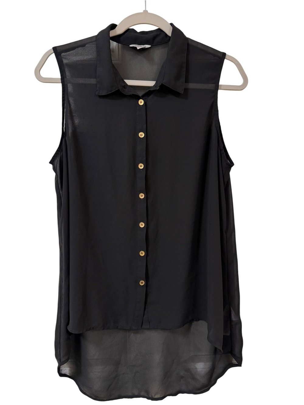 Guess sleeveless chiffon high low blouse black MEDIUM minimalist date night